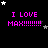 Pixelated text "I LOVE MAX!!!!!!!!!" in bright pink on black background with white and gray stars, animated star positions across frames.