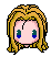 Pixel art avatar with blonde hair and pink face showing four distinct eye expressions across frames.