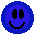 Four blue circular icons with black pixelated symbols: two eyes and a smile, a C-shape and two horizontal lines, headphones, and two horizontal lines with a curved line.