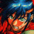 Pixelated anime-style character with blue hair and red clothing, next to black background with white text reading "AnimeIM" and "com".