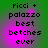 Green background with purple gradient overlay displaying text 'ricci + palazzo best betches ever' in pixelated font across four