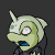 A 4-frame animated contact sheet showing a pixelated green alien character with a single horn, blue mouth, and dark clothing in various expressions against a gray background.