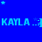 Blue background with light blue text repeating 'KAYLA ..]' and scattered light blue stars, with a gray rectangle in the bottom right corner.