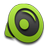 Green and black spiral-shaped icon with concentric rings and a central dot on a gray background.