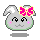 A 4-frame animated contact sheet showing a pixel art bunny character with varying facial expressions and bow details, displayed on a gray background.