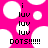 Pixelated pink background with white circles and black text reading 'i luv luv luv DOTS!!!!!!' in two identical side-by-side arrangements.