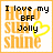 Pixelated graphic with orange and yellow text over white background, featuring 'I love my BFF Jolly' in black letters and a yellow heart outline.
