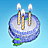 A 48x48 pixel animated birthday cake icon with three candles, displayed as a 3x3 contact sheet of sequential frames showing candle flame and smoke animation.