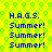 Pixelated blue text on a bright yellow background with green patterned border, repeating 'H.A.G.S. Summer!' four times per section.