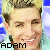 six identical pixelated images showing a smiling person with short blonde hair, each labeled 'ADAM' in blue or black text against a light blue background