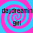 A static image with a blue and pink spiral background, displaying the text 'daydreamin' and 'girl' in black pixelated font.