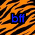 Four quadrants display distinct tiger-stripe backgrounds with blue 'bff' text; top-left orange, top-right yellow, bottom-left green, bottom-right solid gray.