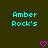 Two identical pixelated cyan text blocks reading "Amber Rock's" on dark green background with pink pixel hearts below.