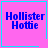 Four identical pink square with cyan borders display blue text reading "Hollister Hottie" and small cyan symbols in bottom-right corners