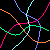 Pixelated multicolored lines intersect on black background with green text reading Random below.