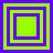 Four square each contain nested squares with alternating green and purple borders on a solid purple background
