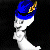 A pixelated cartoon icon featuring a white crescent moon with a blue wizard hat and yellow feather on the left, next to green text reading "Original Icons .com" on a dark background.