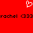 Red background with white pixelated heart symbol above black text reading 'rachel <333rachel <333' in a single line.
