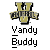 Pixelated icon with a yellow and black cross-shaped object above text reading "Vandy Buddy" on gray background.