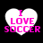 Four heart-shaped icons with pink text reading "I LOVE SOCCER" on a black background, each displaying different pixelation levels.