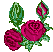 Pixelated pink roses with green leaves and buds arranged in a on gray background, showing subtle variations across four