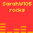 Red background with yellow text "Sarahw105 rocks" repeated twice and orange audio waveforms in two horizontal bands.