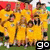A four- shows a group of people in yellow uniforms, a smiling woman with dark hair, and a logo for 'Team USA' with red, white, and blue colors