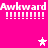 Pixelated pink background with repeated 'Awkward' text and exclamation marks, featuring three white and pink star icons.