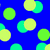 Four static display distinct dot patterns: blue with green/yellow dots, pink with yellow dots, white with multicolored dots, and purple with dark blue dots