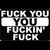Pixelated text-based icon with repeated 'FUCK YOU' phrases and a blue-red 'Shaq said' overlay on black background.