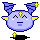 Pixelated character with light purple face, blue horns, yellow ears and stars; four variations show changing eye expressions and scattered star positions.