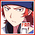 Pixelated character with red hair and blue cap, wearing dark jacket over pink shirt, holding white sign with red text "FAN" against white background.