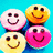 Four pixelated smiley faces in pink, yellow, orange, and light blue on a cyan background with text "Everytime I See Your Face" and "My Heart Smiles".