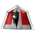 A 50x50 pixel animated buddy icon featuring a bear mascot inside a red and gray tent-like structure with white trim, displayed across seven sampled frames in a contact sheet layout.