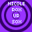 Four identical circular icons with concentric rings on a purple background, each displaying text in white pixelated font.