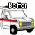 Pixelated ambulance with red stripes and yellow headlights, displaying sequential text overlays in a
