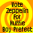 Yellow and orange spiral background with black text reading "Vote Zeppelin For Huffie Boy Prefect" in four identical quadrants.