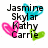 Pixelated text list with four names overlaid by colored hearts on white background.