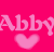 Pink background with light pink text 'Abby' and a heart symbol below the text.
