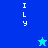A split-screen animation shows two blue with vertical "ILY" text and pixelated stars changing color between cyan and dark blue