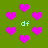 Green background with scattered pink hearts and light green 'df' text, some hearts appear blurred or distorted.