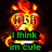 Animated icon with fiery background and green text reading "I think im cute" over a stylized face.