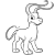 Pixelated grayscale drawing of a dog-like creature with a single black eye, standing on two legs, holding a curved object in its left paw.