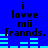 Blue background with black text reading "i love mii franns." and light blue horizontal bars in two , animated to shift positions