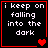 Four black square with red borders display white text reading "i keep on falling into the dark" and change heart symbols from single to double to split to faded