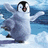 Pixelated penguin with outstretched wings on blue background, next to text reading 'i <3 penguins. :]'
