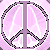 Static pixel art of a peace symbol with purple outline and pink gradient fill on light pink background.