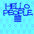 Blue pixelated text "HELLO PEOPLE" above a striped on a light blue hexagonal background with four identical copies arranged in a