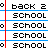 Static pixel art icon showing a contact list with 'back 2' text at the top and multiple 'school' entries below, separated by blue lines on a gray background.