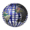 Nine circular -patterned globes arranged in a , each showing different Earth regions with blue lines and gray background